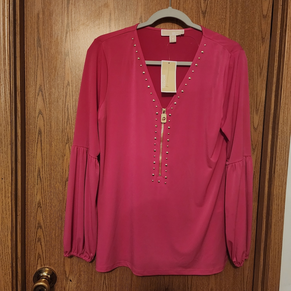 Michael Kors Fuchsia Studded V-Neck Top